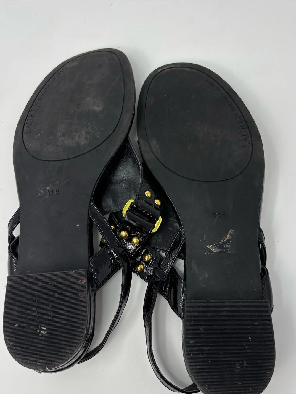 Lauren Ralph Lauren Womens 9.5 Black Patent Leather Slingback Thong Sandals